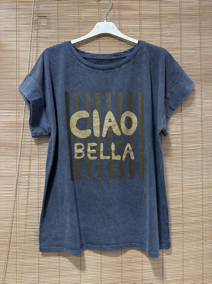 T-shirt anthracite CIAO BELLA chocolat