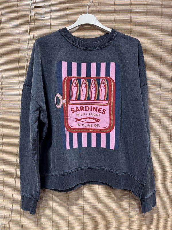 Sweat anthracite SARDINES bleu marine/rose