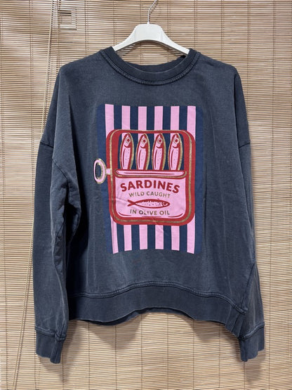 Sweat anthracite SARDINES bleu marine/rose