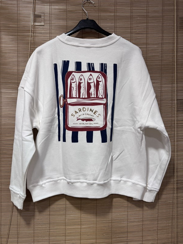Sweat blanc SARDINES bleu marine