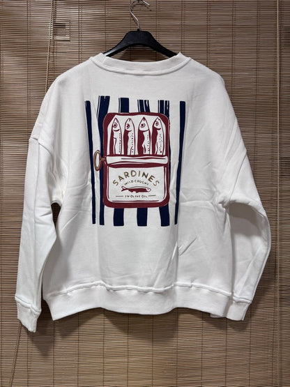 Sweat blanc SARDINES bleu marine