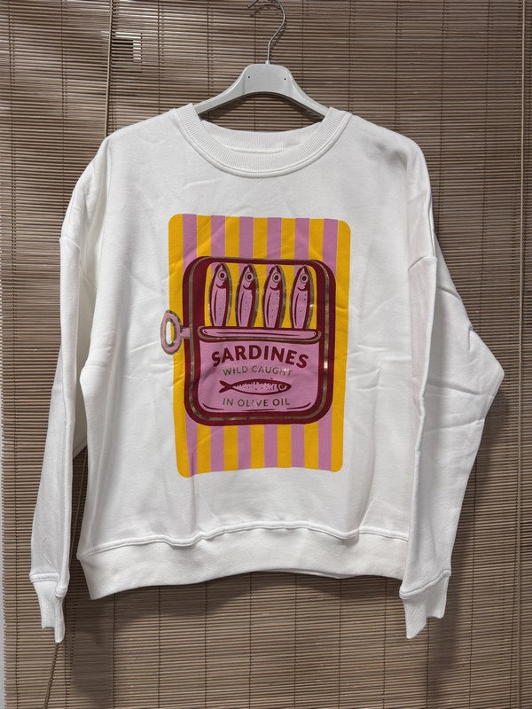 Sweat blanc SARDINES jaune/rose