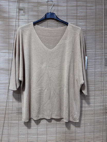 Pull fin fluide manches courtes camel