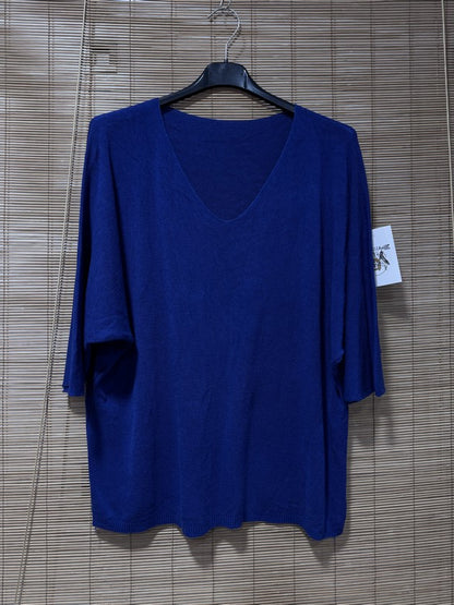 Pull fin fluide manches courtes bleu marine