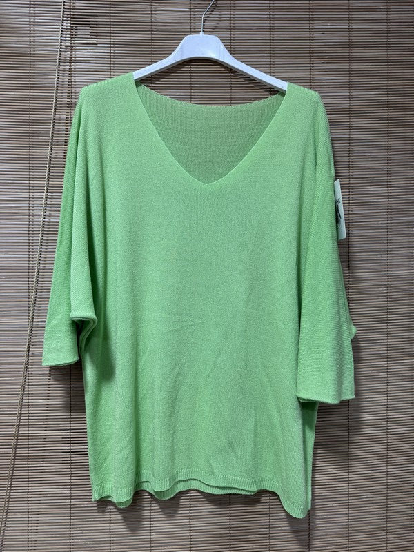 Pull fin fluide manches courtes vert anis