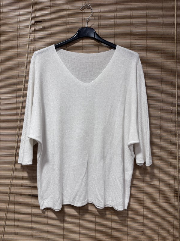 Pull fin fluide manches courtes blanc