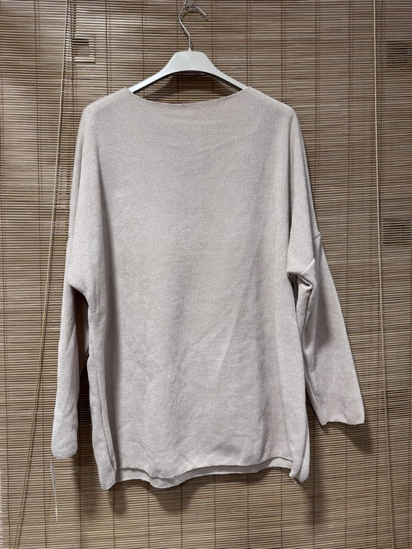 Sweat velours Bohème col V écru