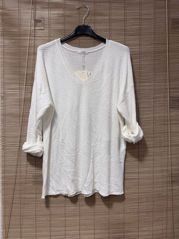 Pull fin col V en maille blanc