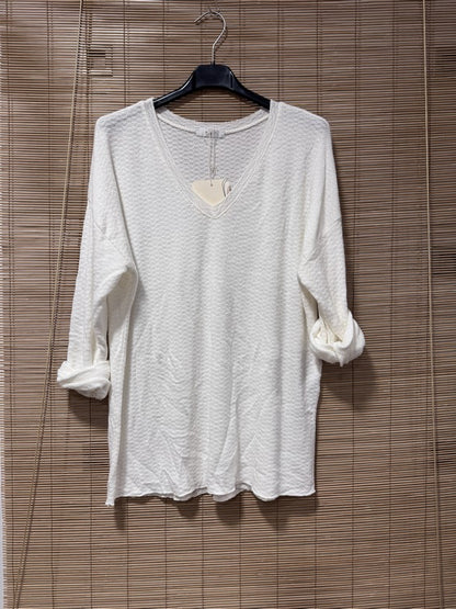 Pull fin col V en maille blanc