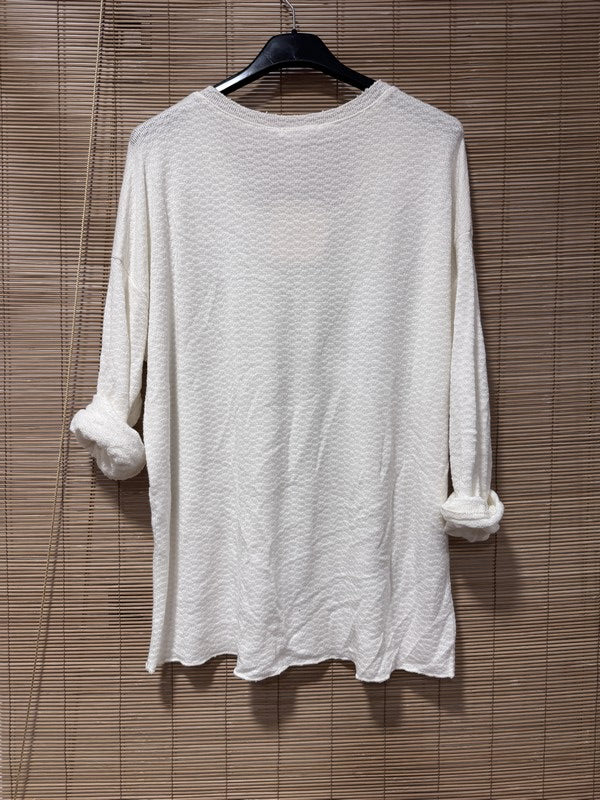 Pull fin col V en maille blanc