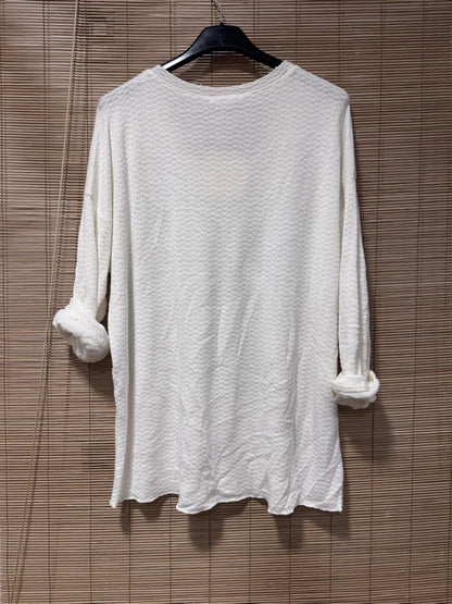 Pull fin col V en maille blanc