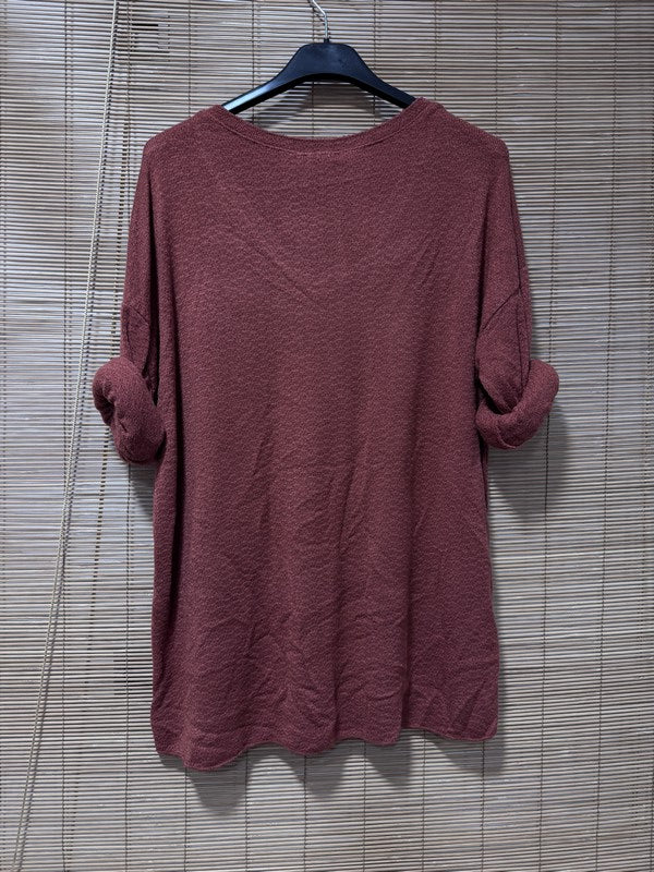 Pull fin col V en maille rouille