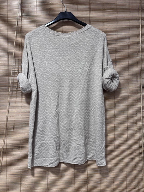 Pull fin col V en maille sable