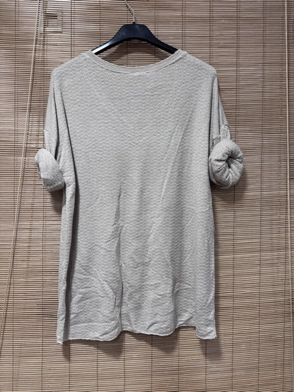 Pull fin col V en maille sable