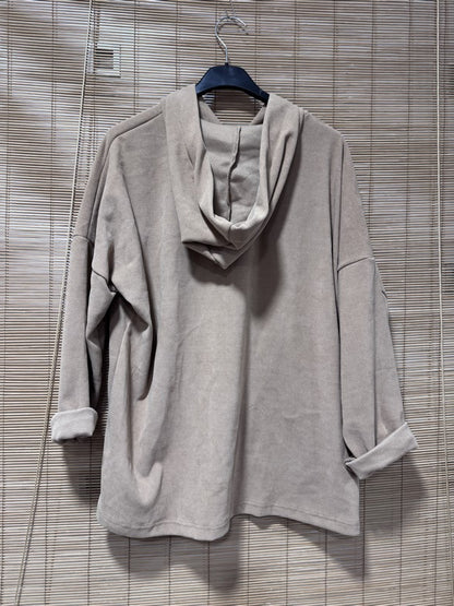 Sweat à capuche velours piqué cordon léopard beige