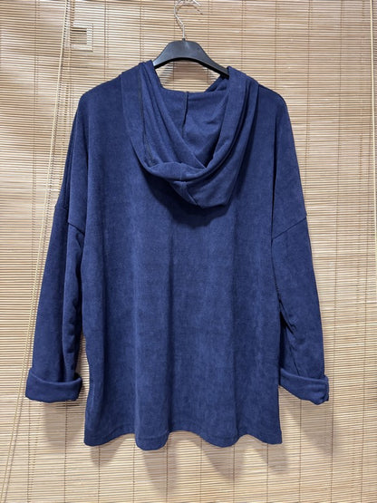 Sweat à capuche velours piqué cordon léopard bleu marine