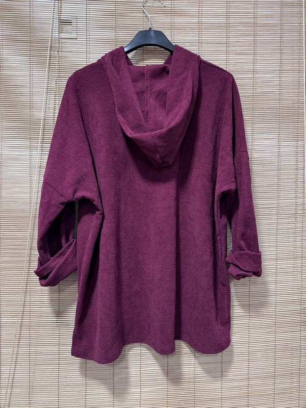 Sweat à capuche velours piqué cordon léopard bordeaux