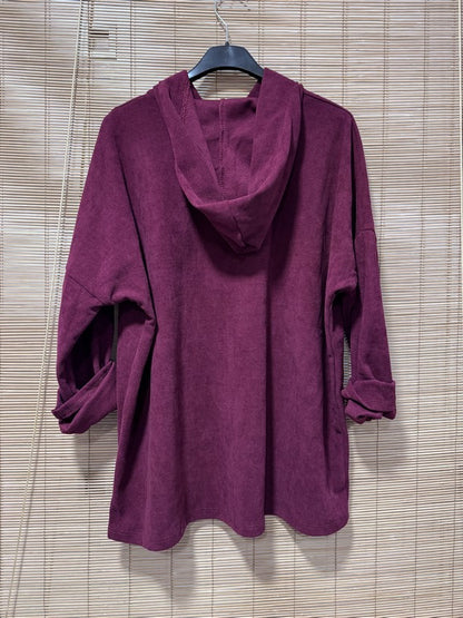 Sweat à capuche velours piqué cordon léopard bordeaux