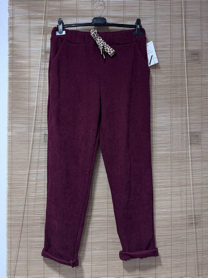 Pantalon velours léopard bordeaux