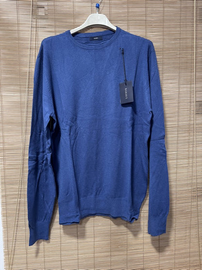 Pull fin MATHIAS col rond bleu jean du S au 3XL