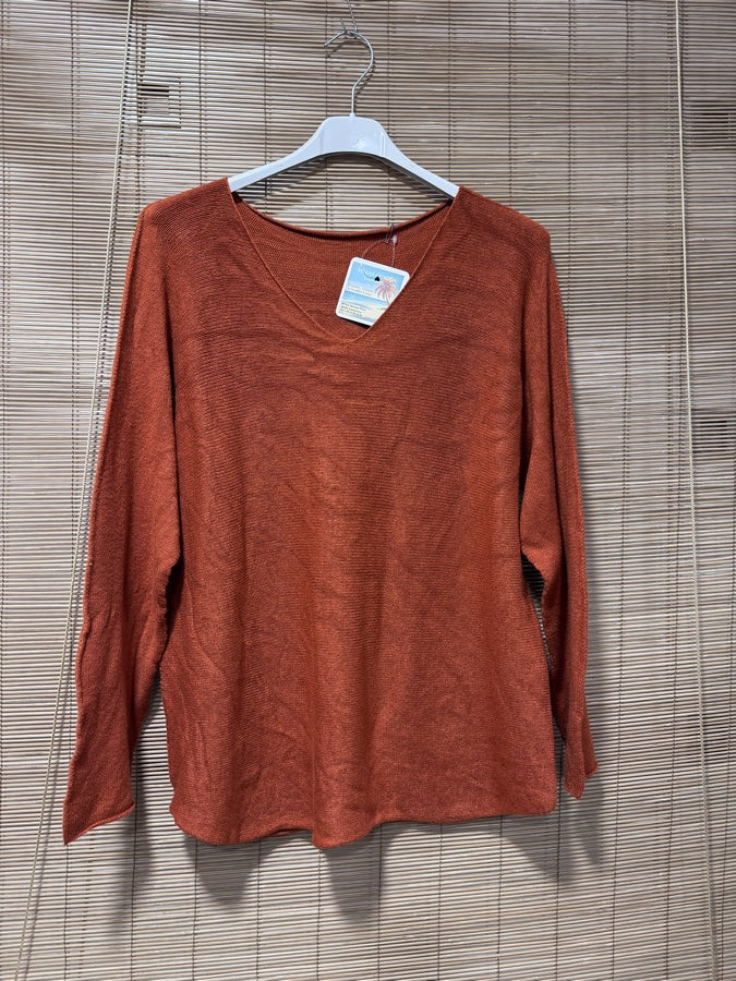 Pull col V ELLEN rouille
