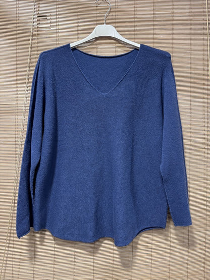 Pull col V ELLEN bleu jean