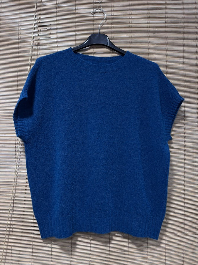 Pull débardeur col rond bleu canard