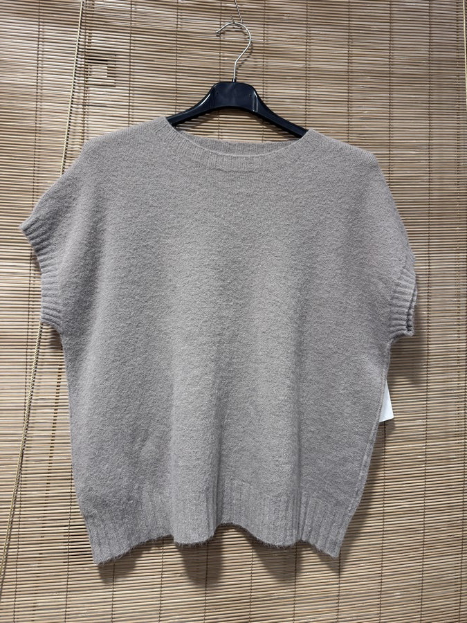 Pull débardeur col rond taupe