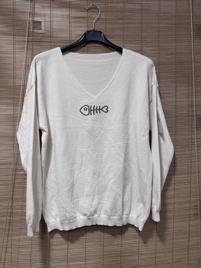 Pull fin POISSON clouté blanc