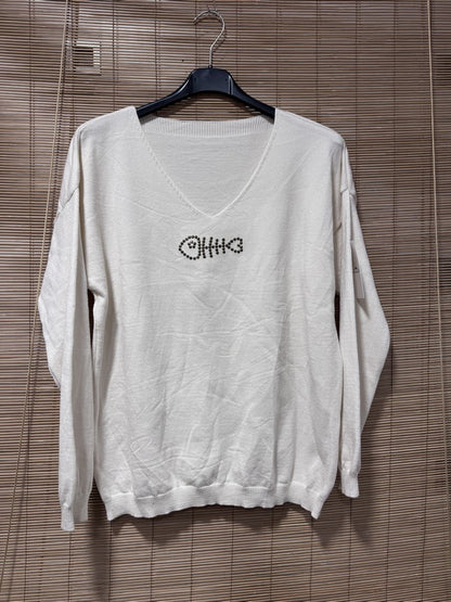 Pull fin POISSON clouté blanc