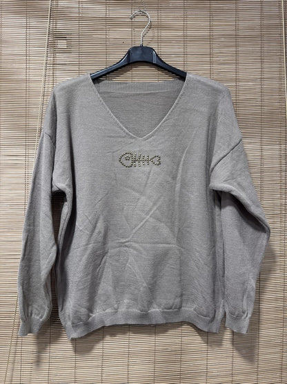 Pull fin POISSON clouté taupe