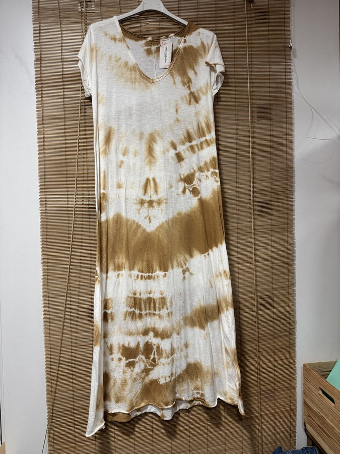 Robe longue t-shirt tie&die camel