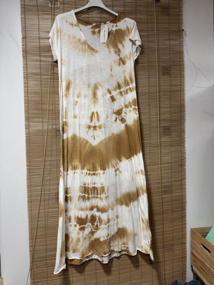 Robe longue t-shirt tie&die camel