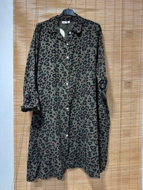 GRANDE TAILLE - Robe léopard gaze de coton kaki