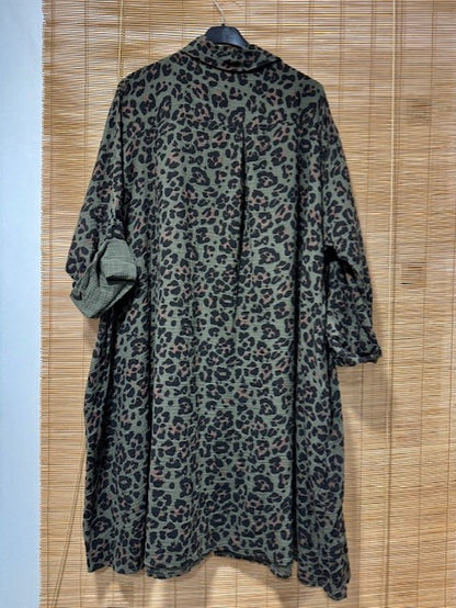 GRANDE TAILLE - Robe léopard gaze de coton kaki