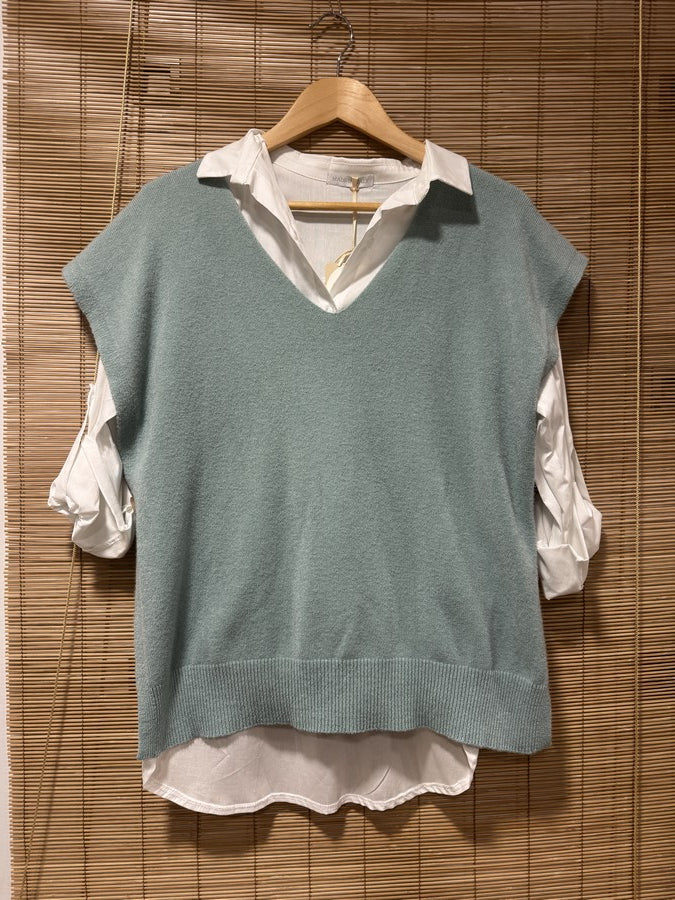 Pull débardeur vert d'eau