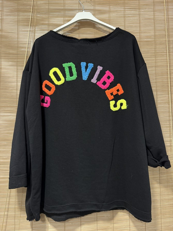 GRANDE TAILLE - Sweat GOOD VIBES noir