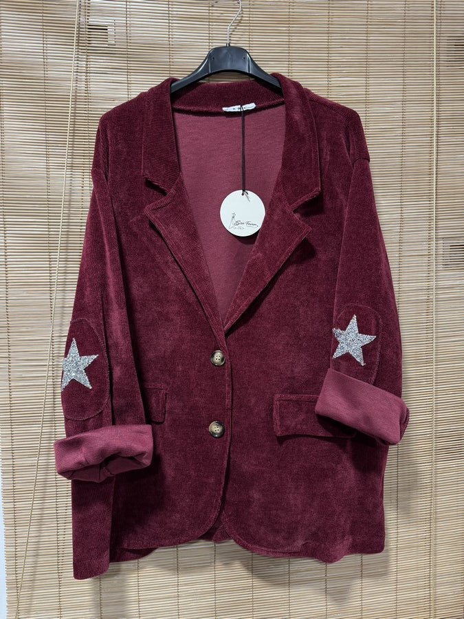 GRANDE TAILLE - Blazer velours étoiles sur les coudes prune