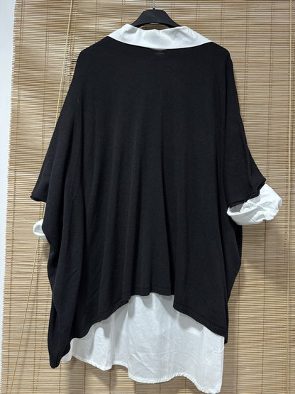GRANDE TAILLE - Pull fin chauve-souris col V noir