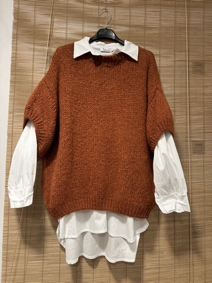 GRANDE TAILLE - Pull col V manches courtes rouille