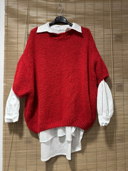 GRANDE TAILLE - Pull col V manches courtes rouge