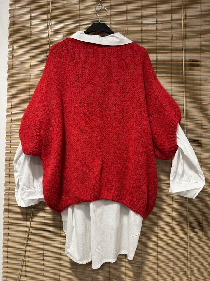 GRANDE TAILLE - Pull col V manches courtes rouge