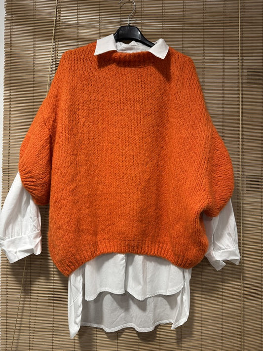 GRANDE TAILLE - Pull col V manches courtes orange