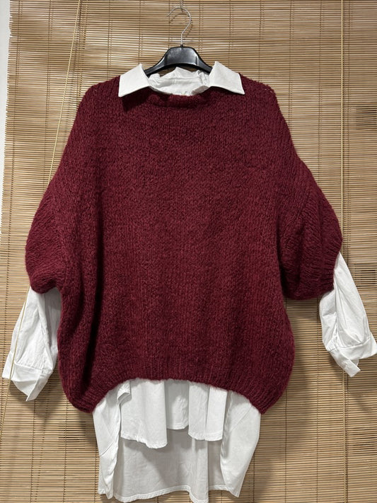 GRANDE TAILLE - Pull col V manches courtes prune