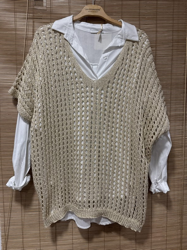GRANDE TAILLE - Pull ajouré doré lurex