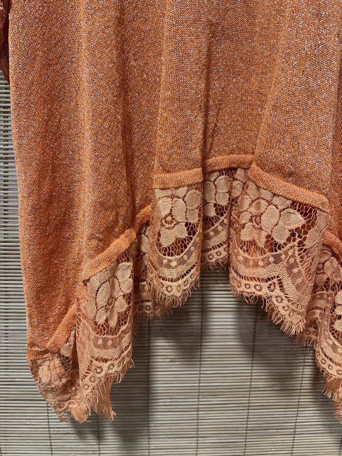 GRANDE TAILLE - Pull fin fluide dentelle bas lurex orange