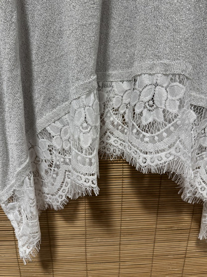 GRANDE TAILLE - Pull fin fluide dentelle bas lurex argenté