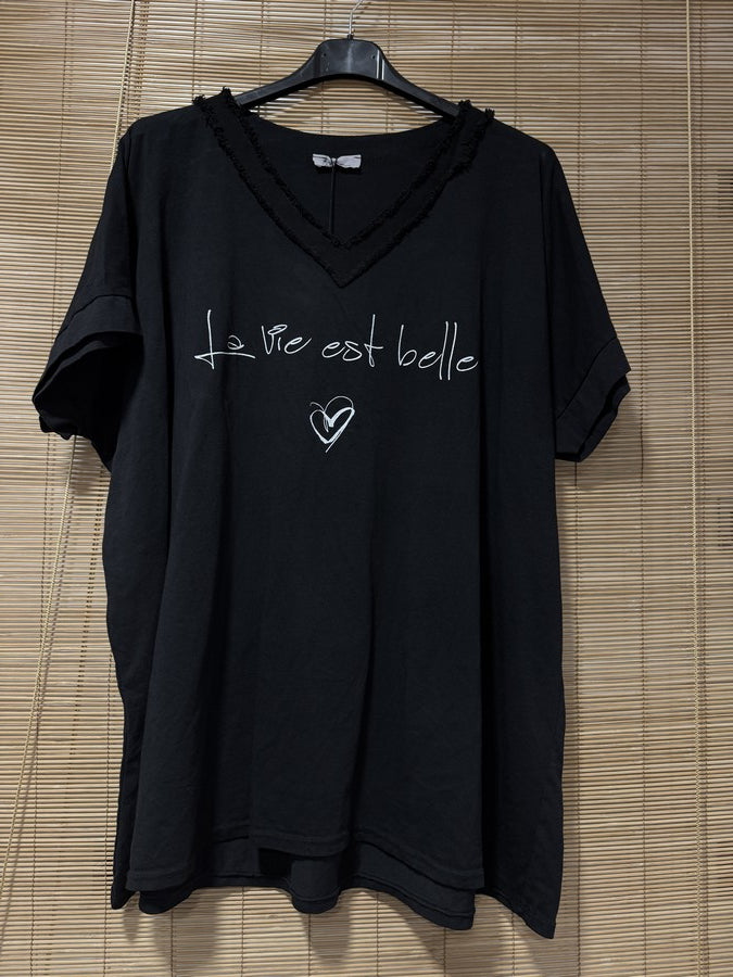 GRANDE TAILLE - T-shirt La Vie est Belle noir
