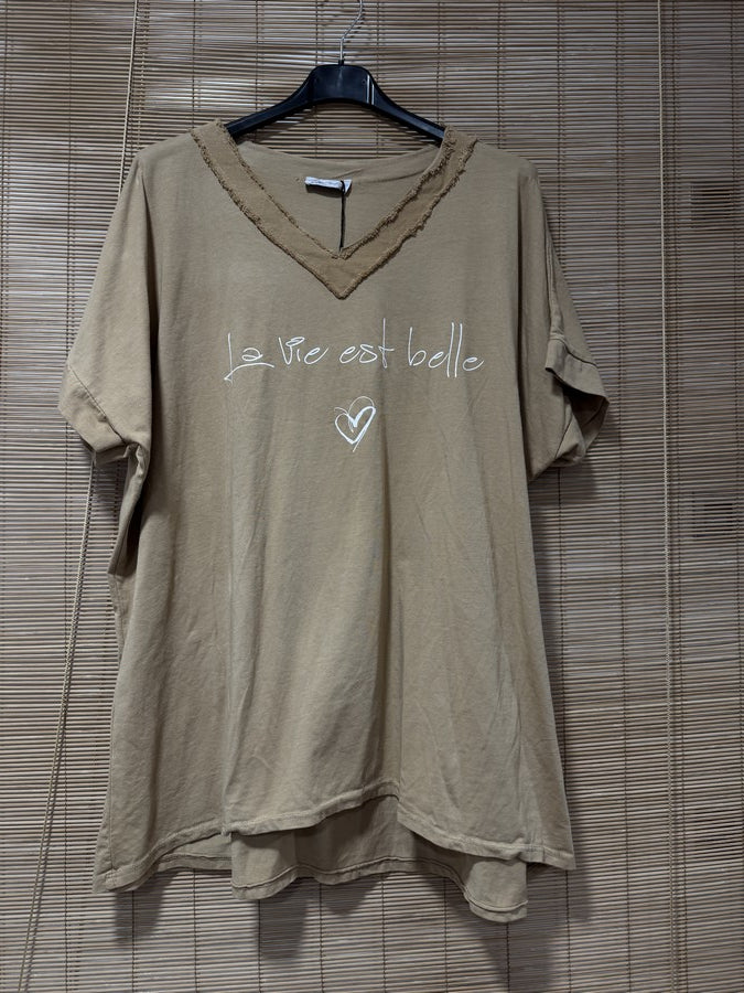 GRANDE TAILLE - T-shirt La Vie est Belle beige
