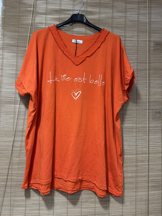 GRANDE TAILLE - T-shirt La Vie est Belle orange